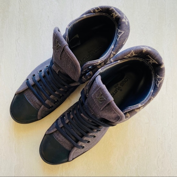 LOUIS VUITTON Monogram Denim High Top Sneakers - Picture 3 of 14